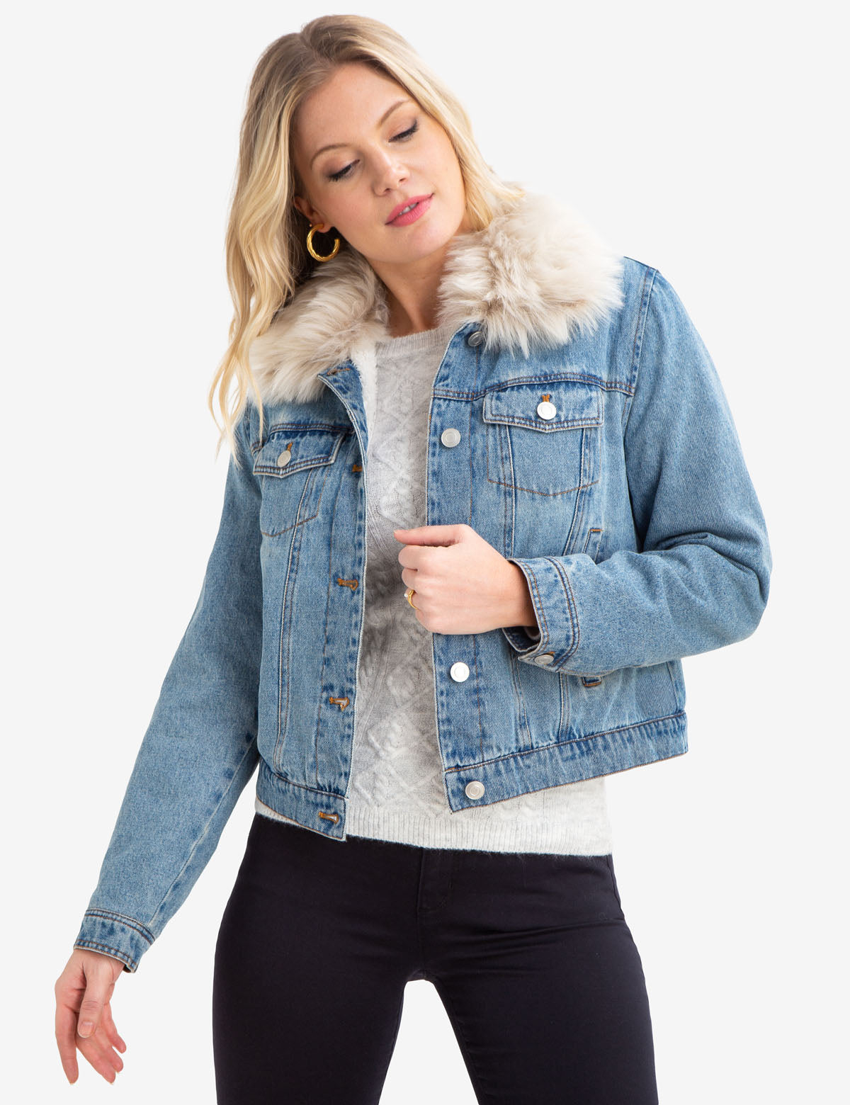 Women's Jean Jacket Big Faux Fur Collar Oversized Batwing Sleeve Denim Wool  Liner Velvet Warm Hooded for Wint… | Denim jacket women, Denim jacket, Long denim  jacket